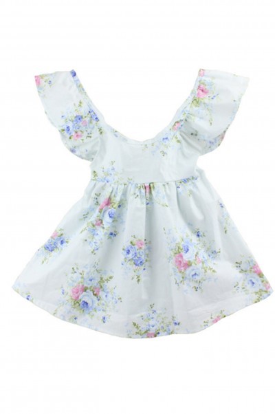 SKCC002 Order printed ruffled dresses for infants and young children Order children's dresses online Supply floral ruffled dresses front view